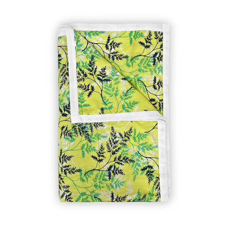 Divine Casa Floret 100% Cotton Double Dohar | 120 GSM | Soft & Lightweight Throw Blanket | Reversible Design | Cozy & Breathable Bedding | All-Season Comfort | 220 x 205 CM, Leaf Green