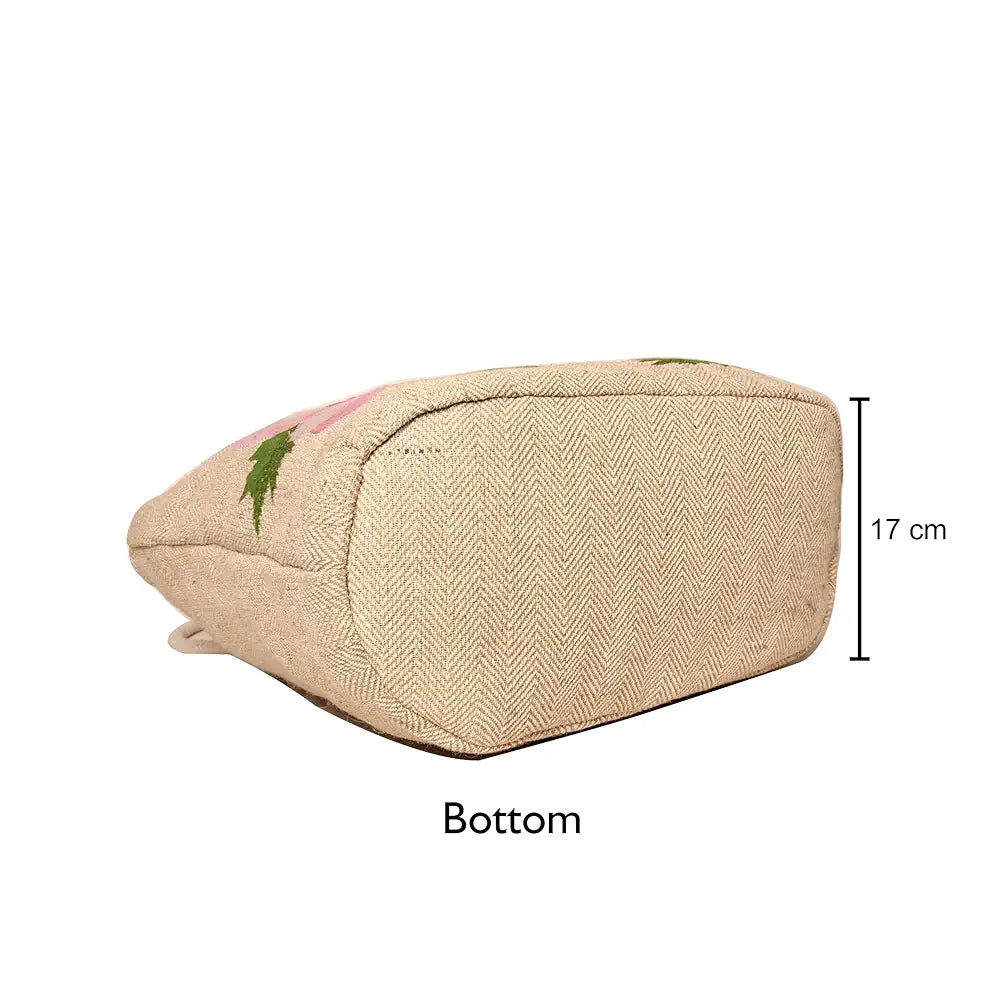 ASTRID Embroidered Floral Jute Tote Bag for Women and Girls with Zip, Tassels, Internal Zipper And Completely Biodegradable
