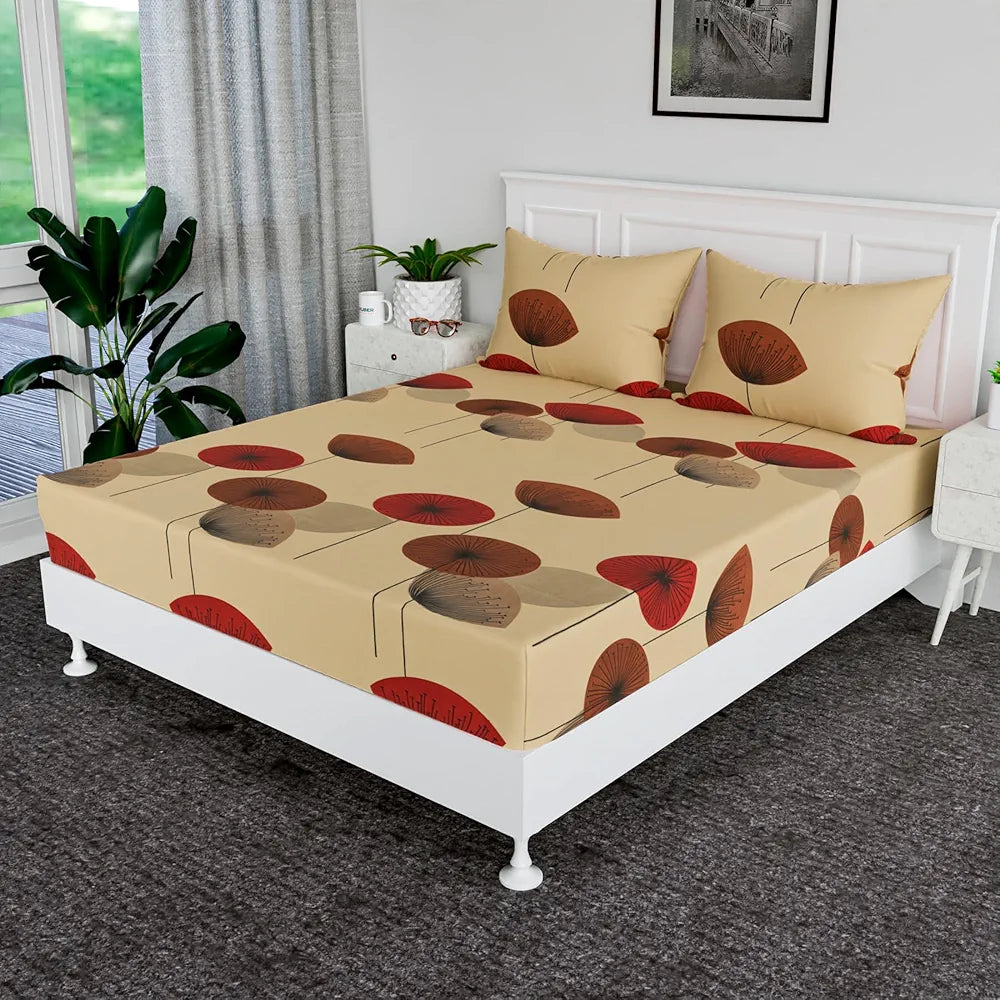 Kuber Industries Double Bedsheet | Bedsheet for Double Bed | Double Bedsheet with 2 Pillow Covers | Cotton Double Bed Sheet Set | Flower Bedsheet | 90X100 | Cream & Maroon, 350 tc