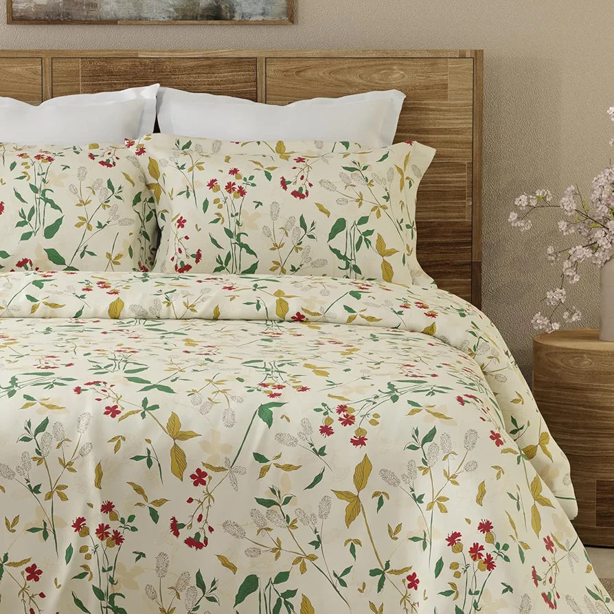 Emaline 100% Cotton King Bedsheet Set  | 1 King Cotton Bedsheet & 2 Pillow Covers | Breathable & Anti-Wrinkle | 144 TC | 