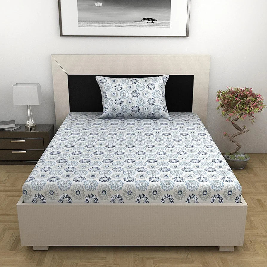 Divine Casa 100% Cotton Bedsheet for Single Bed, 144 TC Bedsheet Single Size Bed Cotton with 1 Pillow Cover 