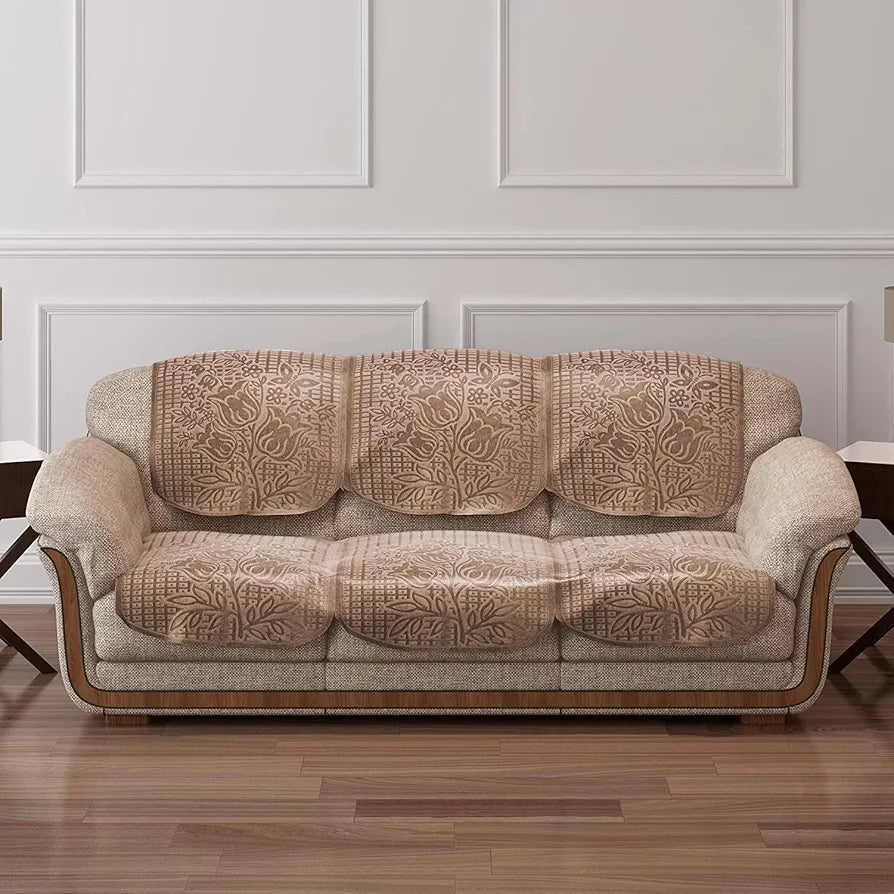 Cloth Fusion Italian Velvet Sofa Cover 5 Seater Set, Perfect Floral Embossed Sofa Cover 3 Seater and 2 Seater for Living Room 