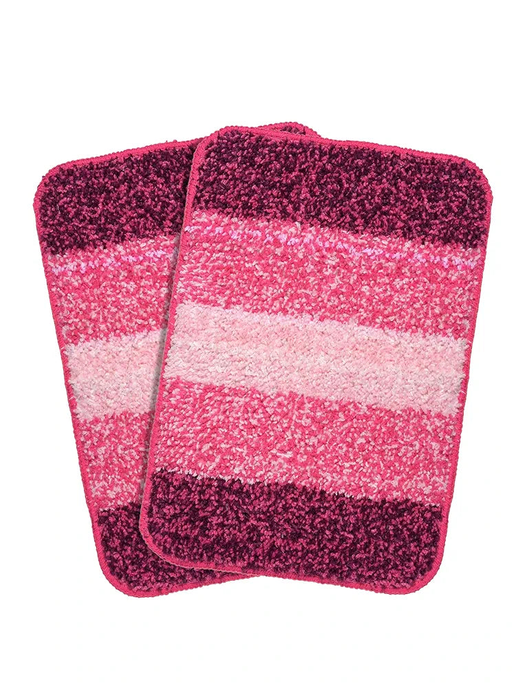 Saral Home Microfiber Striped Rectangle Shaped Anti-Skid Bath Mats | Soft & Super Absorbent Mats for Shower | Washable, Non-Slip & Quick-Drying Mats, 50X70 CM | Pack of 2 