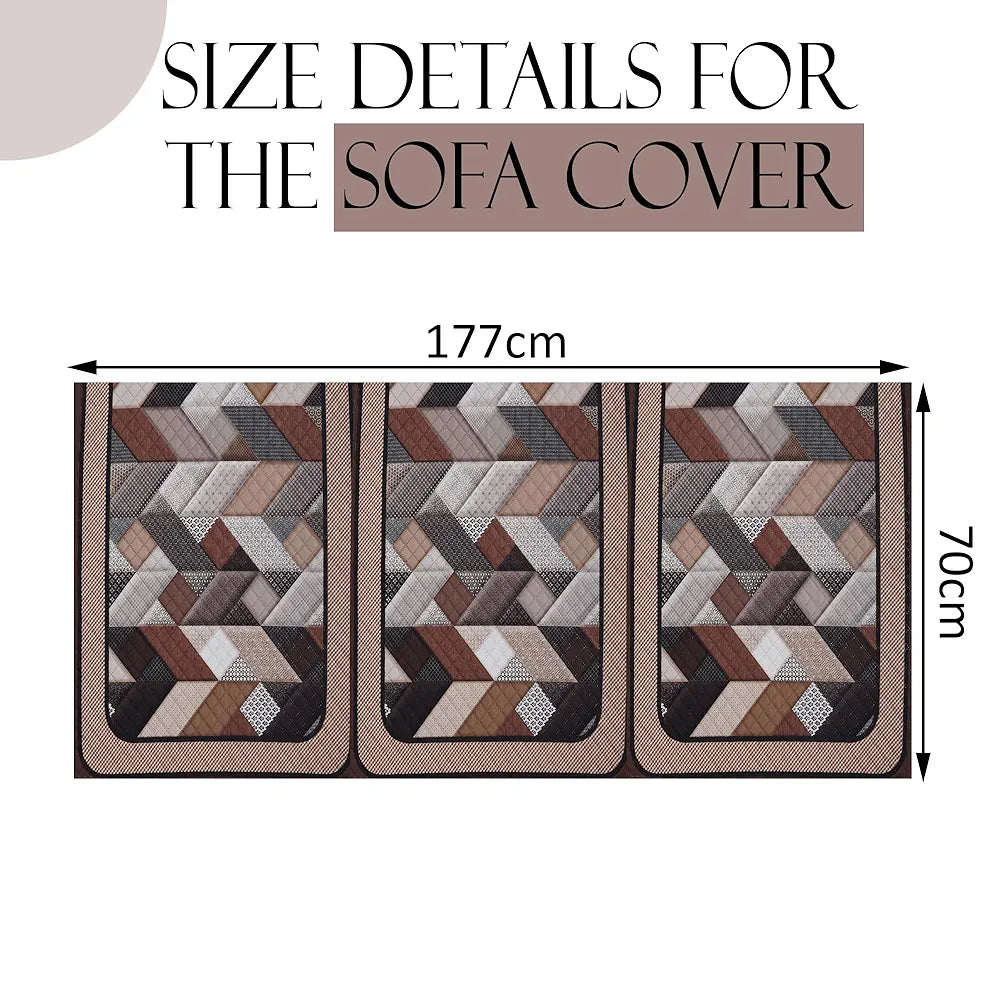 Kuber Industries Set of 6 Velvet 3 Seater Sofa Covers for Living Room | Easy Machine Washable Sofe ke cover for Home Comfort | Triangular-Cream & Brown