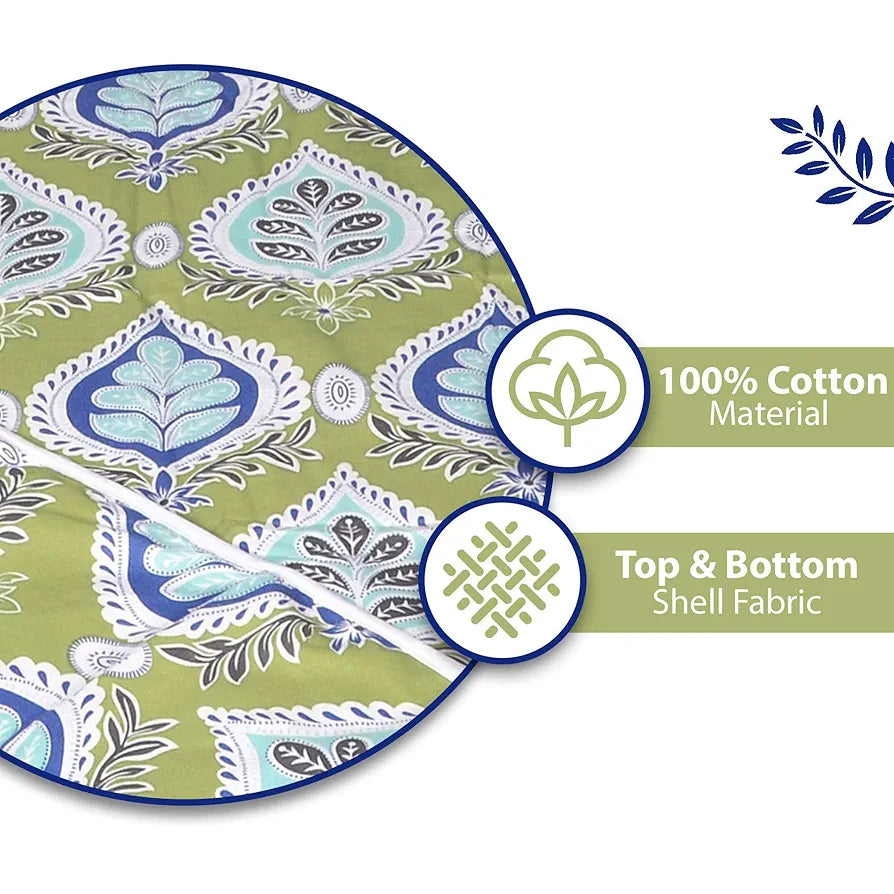 Divine Casa Floret 100% Cotton Double Dohar | 120 GSM | Soft & Lightweight Throw Blanket | Reversible Design | Cozy & Breathable Bedding | All-Season Comfort | 220 x 205 CM, Palm Green