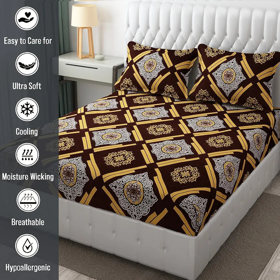 FRESH FROM LOOM Wrinkle Free Hypo-Allergenic Microfiber King Bedsheet For Double Bed|Floral Design Bed Spread With 2 Pillow Covers,144 TC