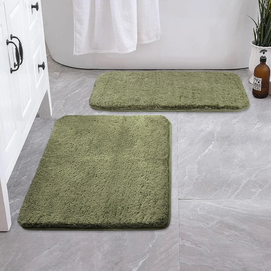 LUXE HOME INTERNATIONAL Bath Mat Super Soft Ultra Absorbent Rectangular Mat Microfibre 3200 GSM Door Mat For HOME/Kitchen/Bathroom/Bedroom/Kid'S Room Floor Mat  Pack Of 2, Green