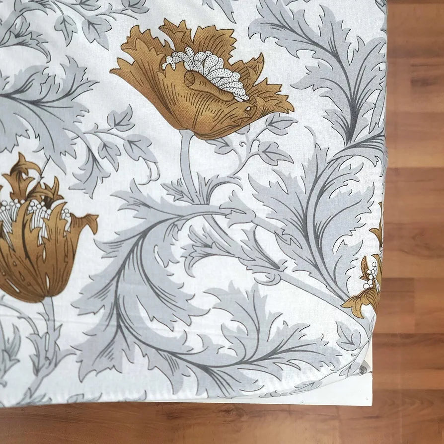 Divine Casa 144 TC Floral Print Brown Skin Friendly 100% Cotton Fitted Bedsheets King Size - 78 x 72 inches