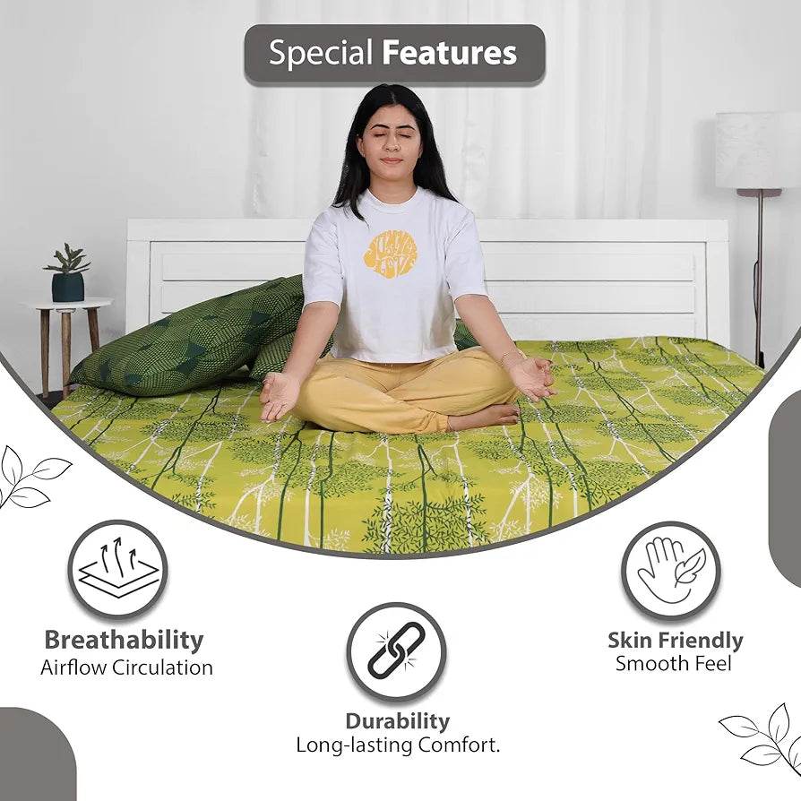 Divine Casa 144 TC 100% Cotton King Bedsheet with 2 Pillow Covers | Skin-Friendly Fabric for Everyday Comfort | 270 X 222 CM | Floral Pattern | Tree Green