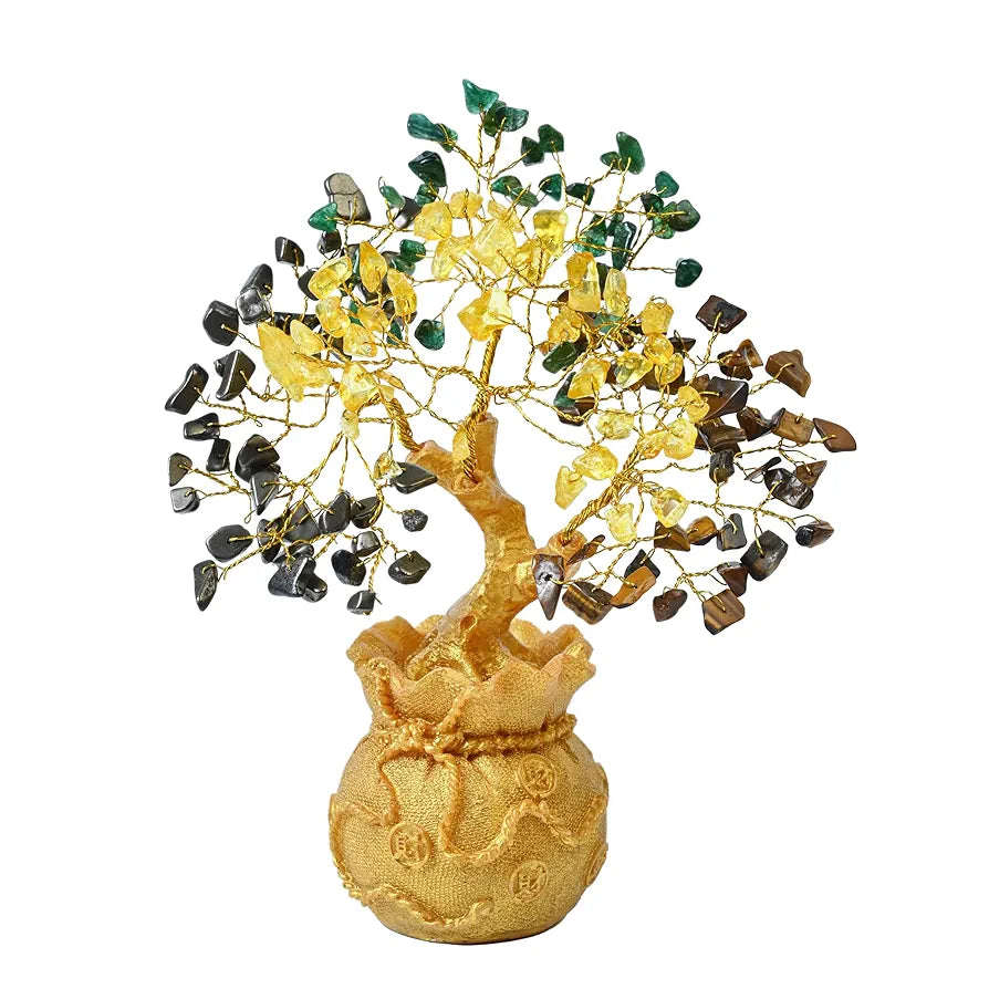 ZAICUS Money Magnet Crystal Tree – Home & Office Decor Feng Shui Tree with Golden Pot – Gemstone Bonsai for Wealth & Success - Healing Crystals Gift for Positivity - 