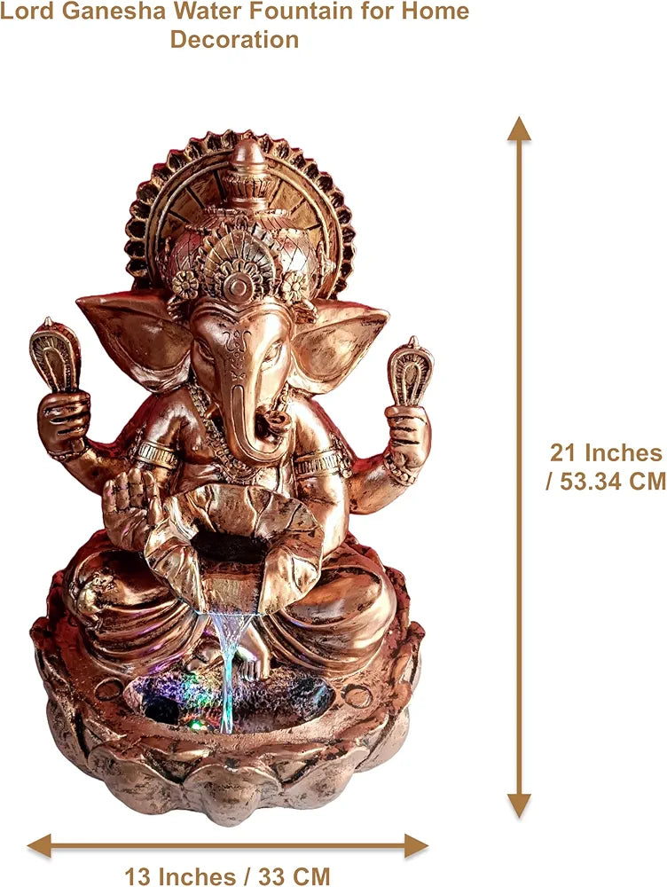 ALILA Lord Ganesha Copper Ganesh Ji Water Fall Fountain for Home Living Room Temple Decor Decoration, 21 inches / 53cm