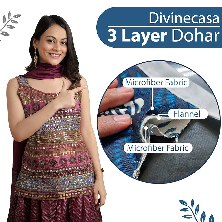 Divine Casa 120 GSM Microfiber Single Kids Dohar  | Soft & Lightweight Throw Blanket | Cozy & Breathable | All-Season Comfort | 140 x 100 CM | Typography Pattern | Blue Depth