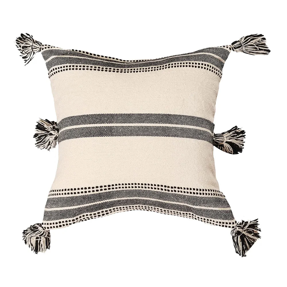 SASHAA WORLD Natural & Black Striped Cushion Cover | Decorative Pillow for Living Room, Bedroom, Dining Space | Timeless Country-House Style | 45x45 cm