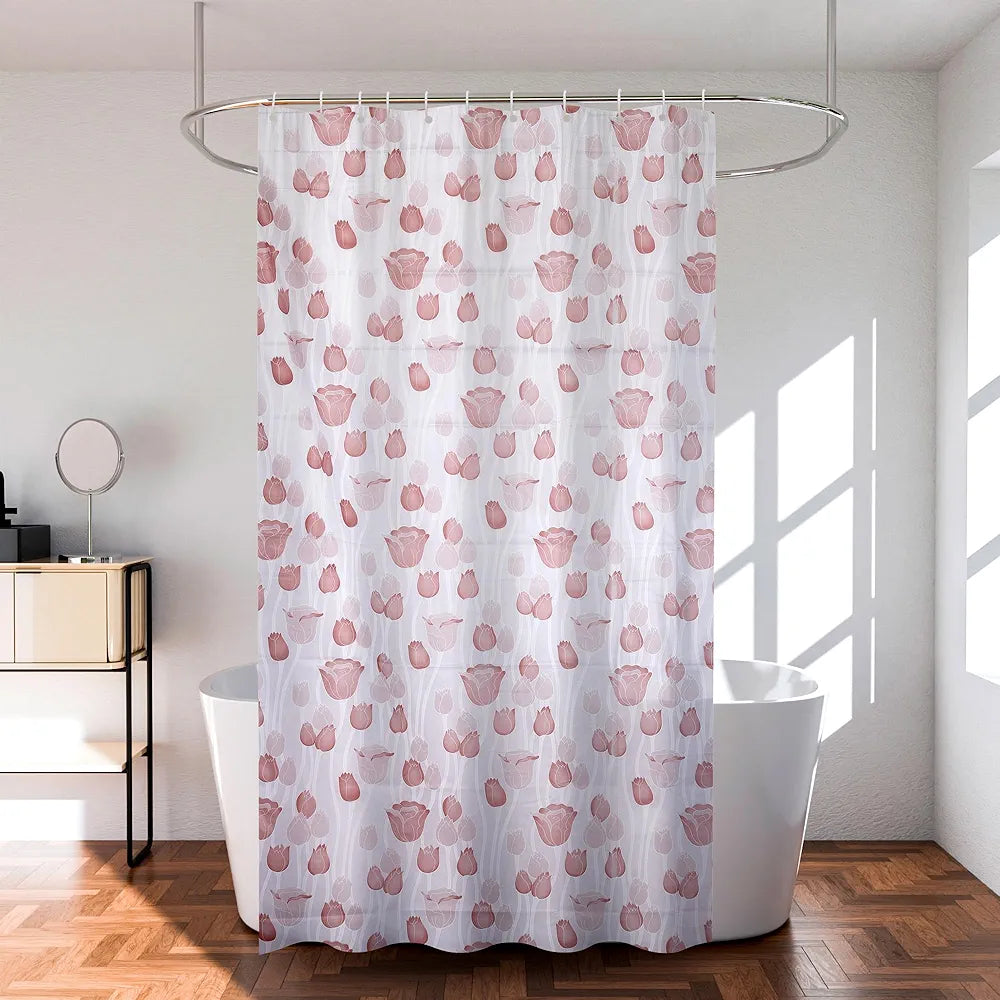 Kuber Industries Shower Curtain | 7 Feet | Bathroom Shower Curtain | AC Curtains | PVC Waterproof Window Curtain | Curtains for Bathtub | 8 Rings Curtain | Brown Gulab | Blury Transparent