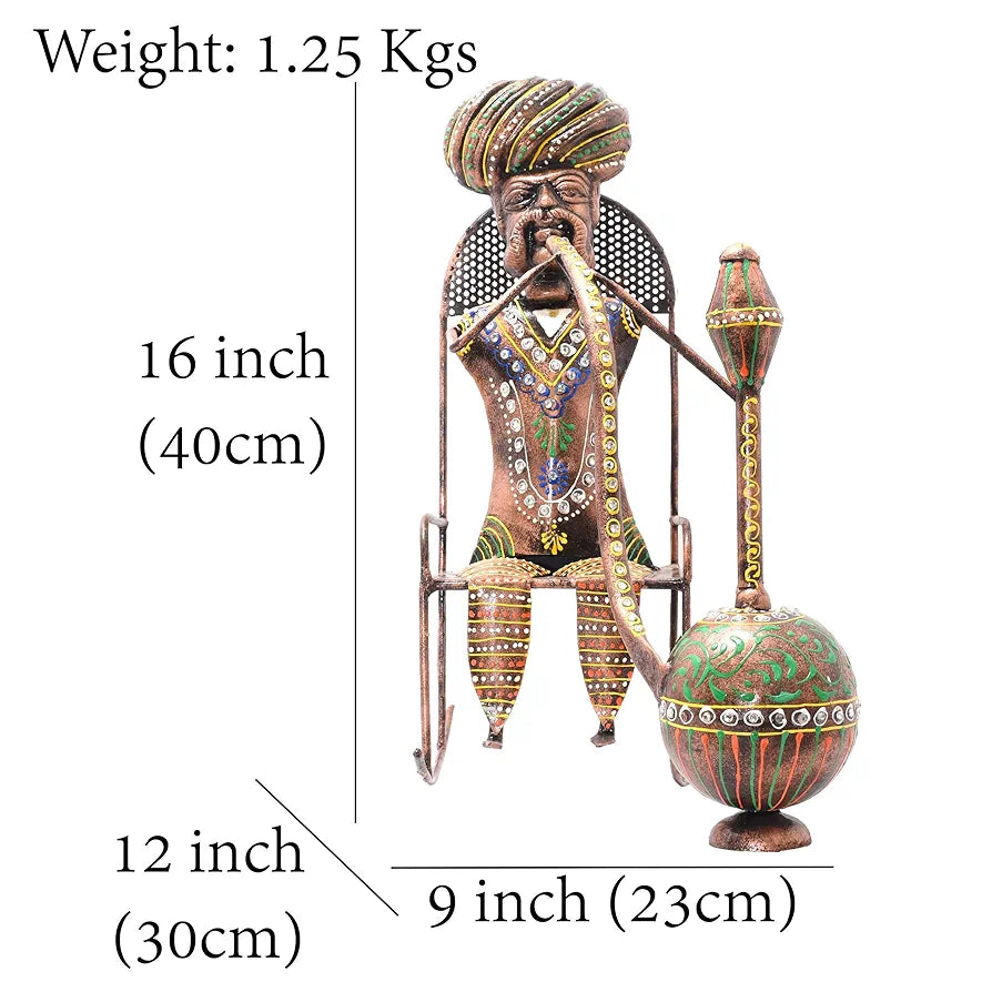 Kraftskala Ethinc Villager on Chair 16 inch Large Metal Decor Showpiece for Living Room Showcase, Tabletop Decor, Traditional Rajasthani Decorative Showpiece