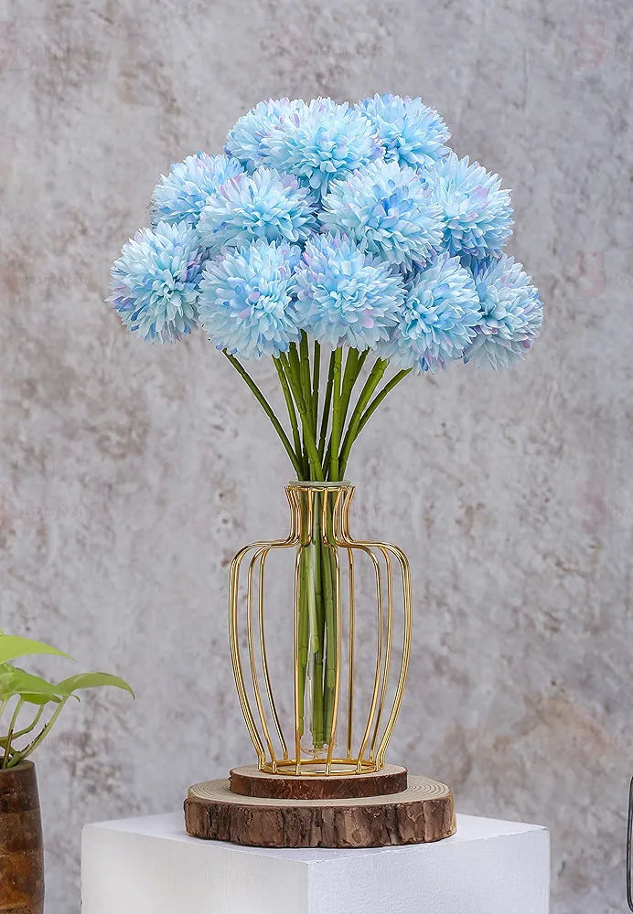 SATYAM KRAFT 5 Pcs Artificial Chrysanthemum Hydrangea Ball Flower Sticks for Home, Office, Bedroom, Balcony, Living Room, Wedding & Craft Decoration  