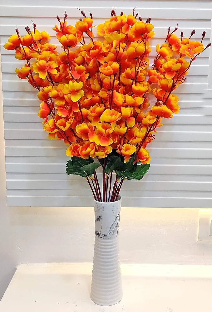 ARTSY® Artificial Flowers Bunch for Decoration Cherry Blossom, Ideal for vase, Home, Office Decor, Gifts, Craft, Artificial Plants for Decoration, Without vase, Orange, Combo, 2 Piece, 55 cm Height