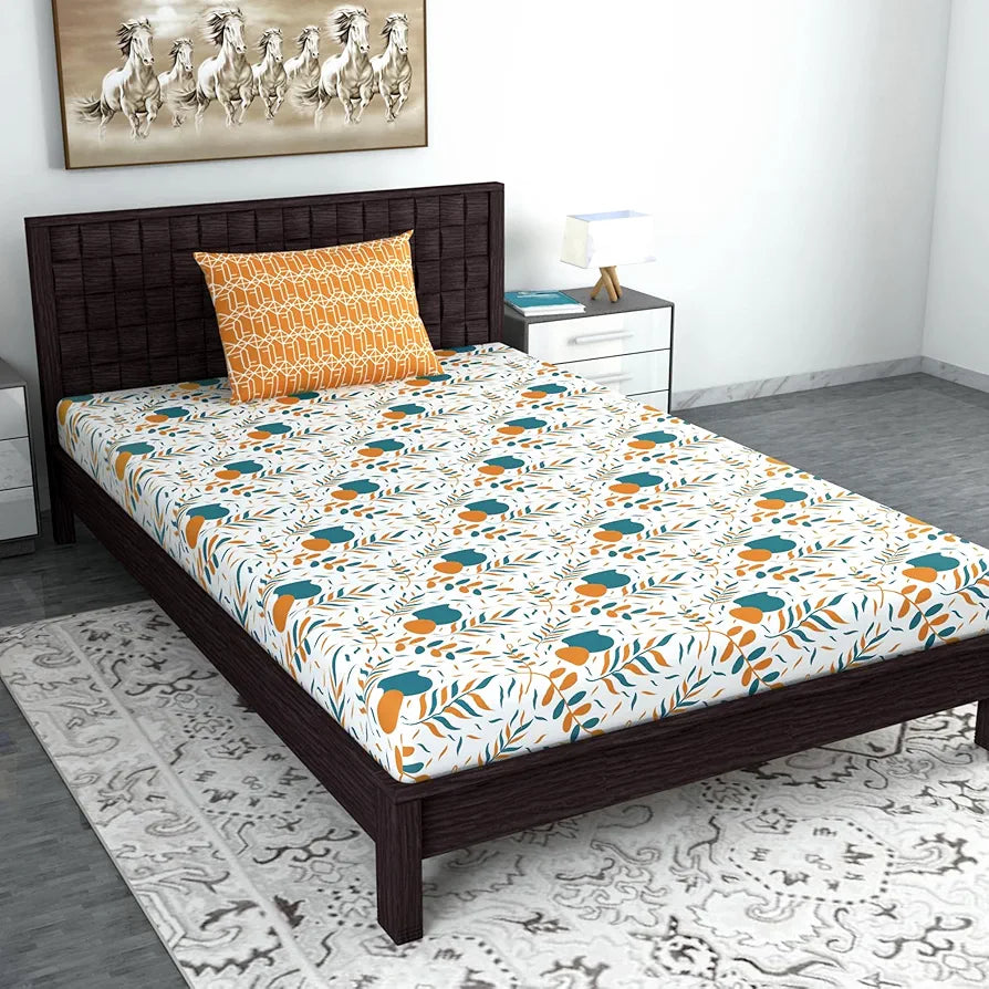 Divine Casa 144 TC Cotton Bedsheet for Single Bed with 1 Pillow Cover 
