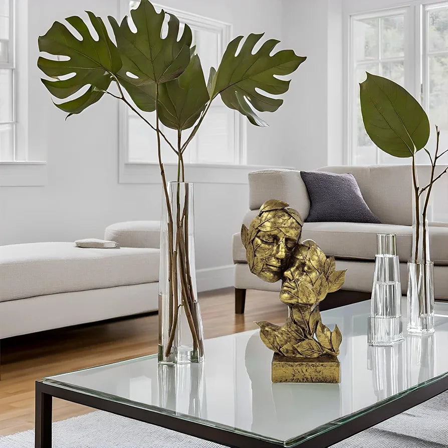 ALILA Golden Leaf Couple Faces Statue Showpiece Idol for Gifting & Home Table Decoration Vastu Lucky, 12.5 Inches Height, Home Decor