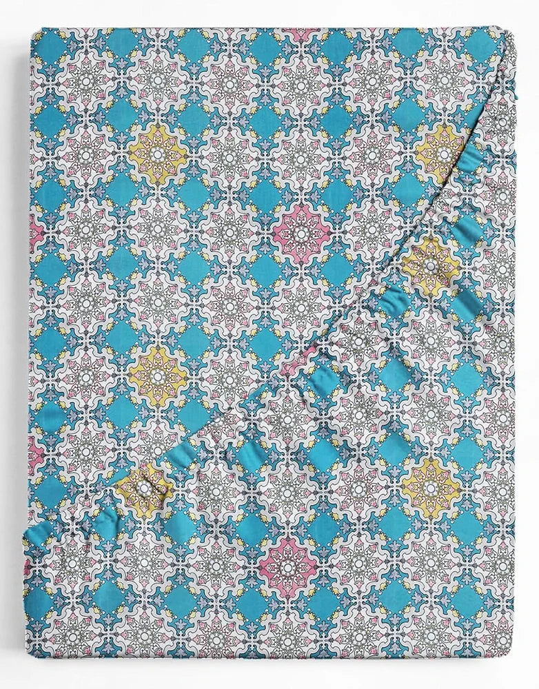 Premium Microfiber Elastic Fitted Bedsheets with 2 King Size Pillow Covers | Double Bed with All Around Elastic 180 TC Supersoft 