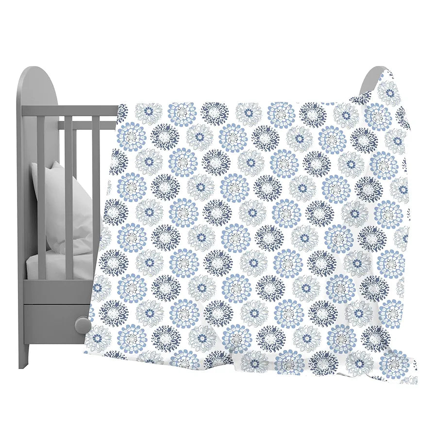 Divine Casa Floret 100% Cotton Single Kids Dohar | 120 GSM | Soft & Lightweight Throw Blanket | Cozy & Breathable Bedding | All-Season Comfort | 140 x 100 CM, Blue Beige
