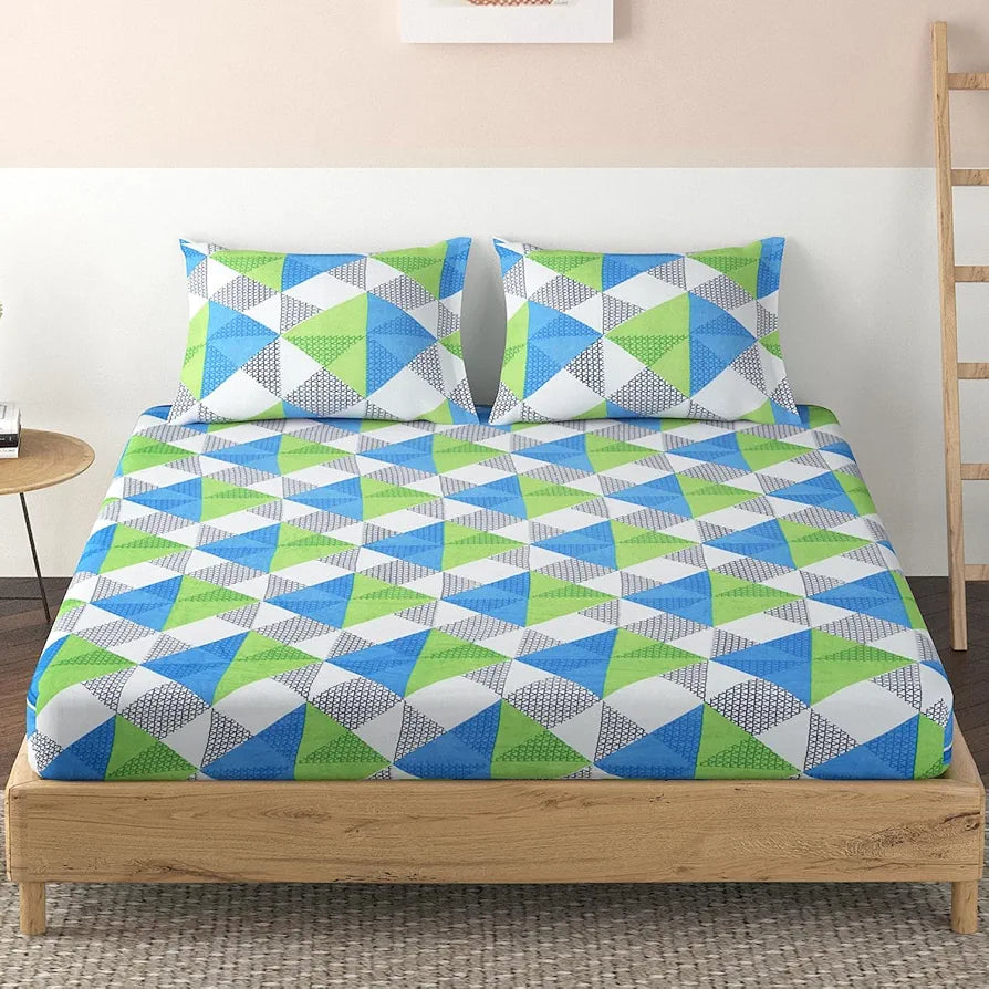 Polycotton 220 TC Floral Printed King Size Double Bedsheet with 2 Pillow Covers, 