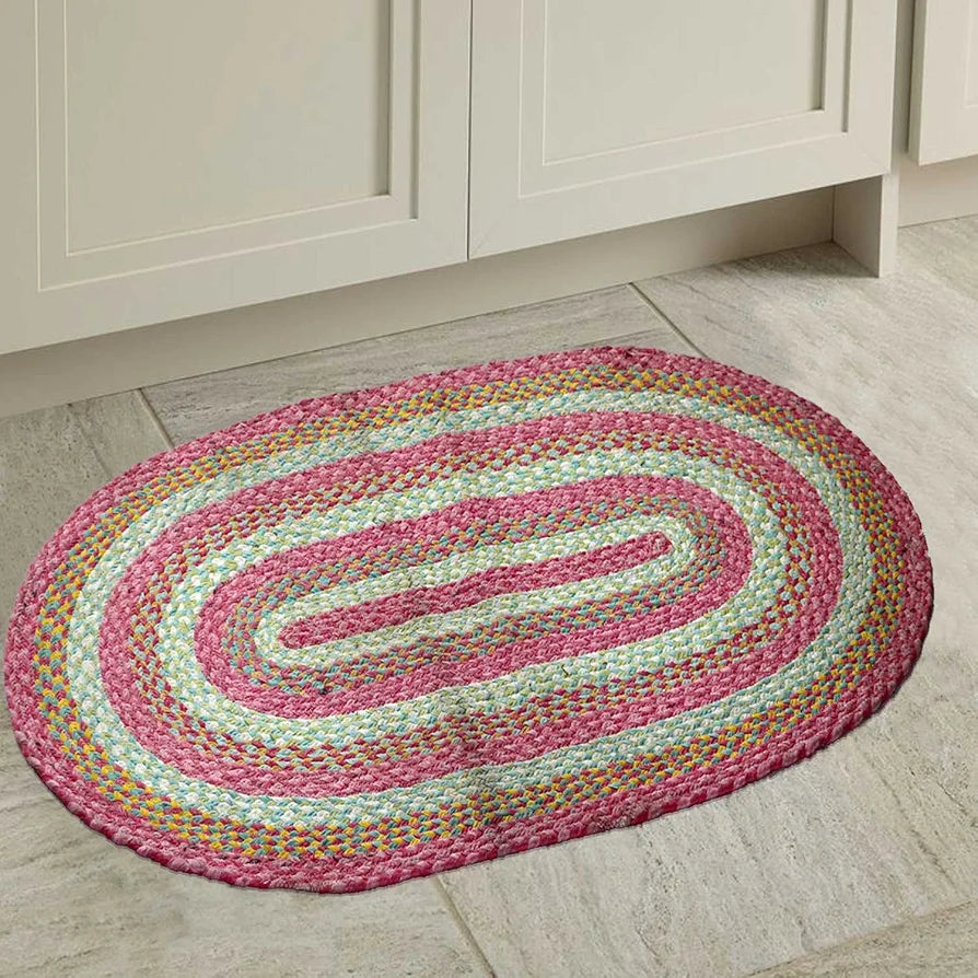 THE HOME TALK Oval Shape Handmade Cotton Carpets | Braided Area Rugs Bedroom, Center Table, Living Room, Drawing Room, Hall | Machine Washable | 24