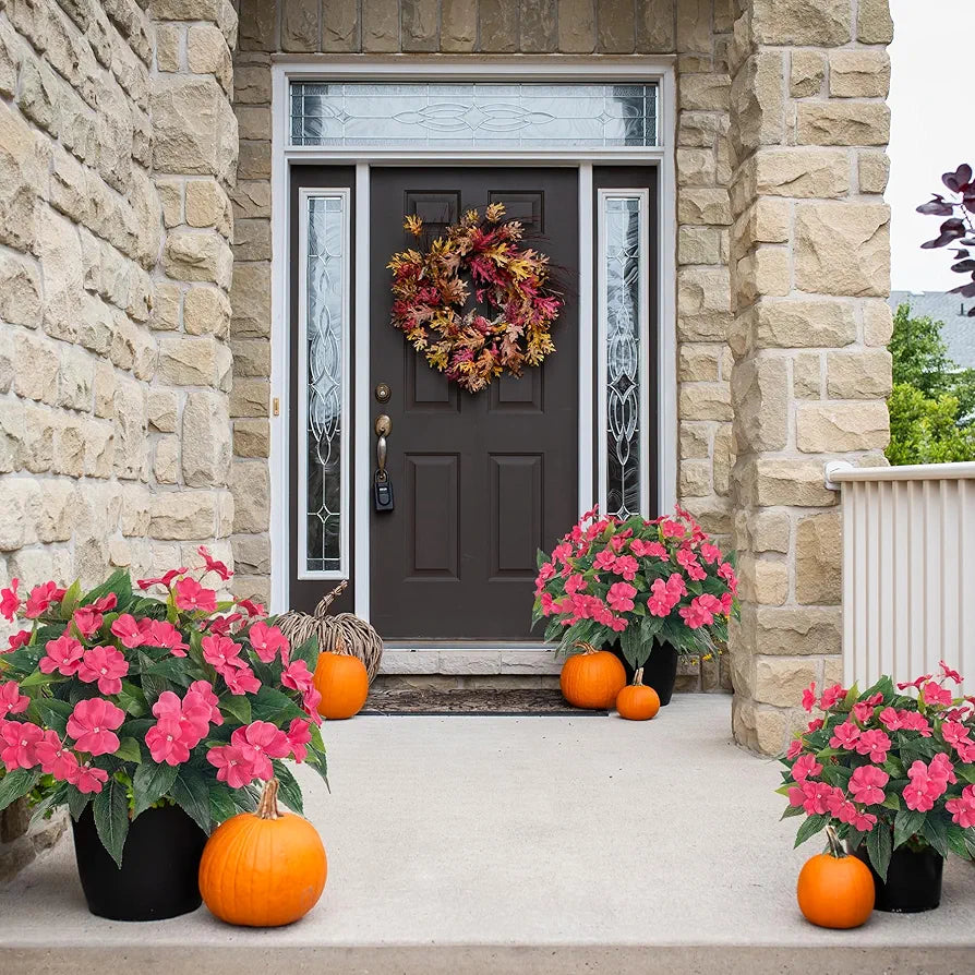 Uqueeten Artificial Impatiens Bouquet Flower Garden Bonsai Decoration Silk Impatiens Bouquet flowers for Outside Outdoor Planters