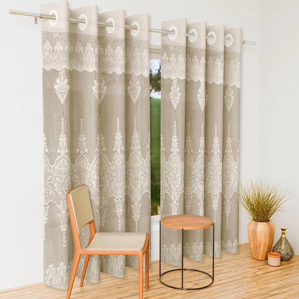 Kuber Industries Door Curtains | Premium Drapes for Bedroom | Sheer Curtain with 8 Rings | Parda for Living Room | Net Frill Door Curtain | 7 Ft | SY15ZZ | Cream