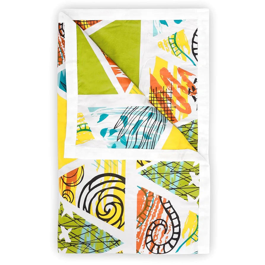 Divine Casa 100% Cotton Double Bed Dohar | Lightweight AC Blanket | Soft & Breathable Summer Quilt | Reversible Geometric Design | 205 x 220 CM, Lime Punch