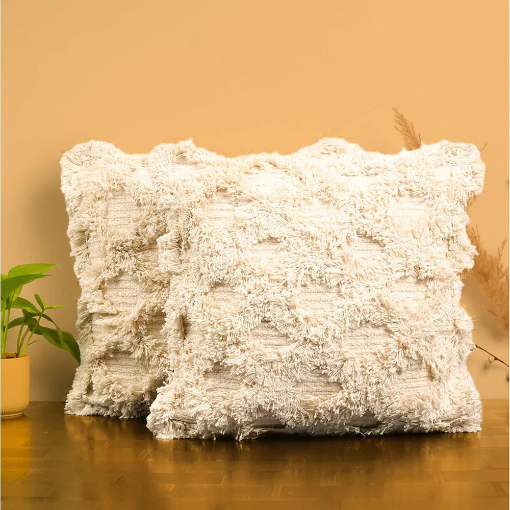 SAJAVAT HOME Cotton Cushion Cover | Off White Cushion Cover for Sofa, Bed, Or Chair | 18X18 Inches/ 45X45 Cms | Pack of 1