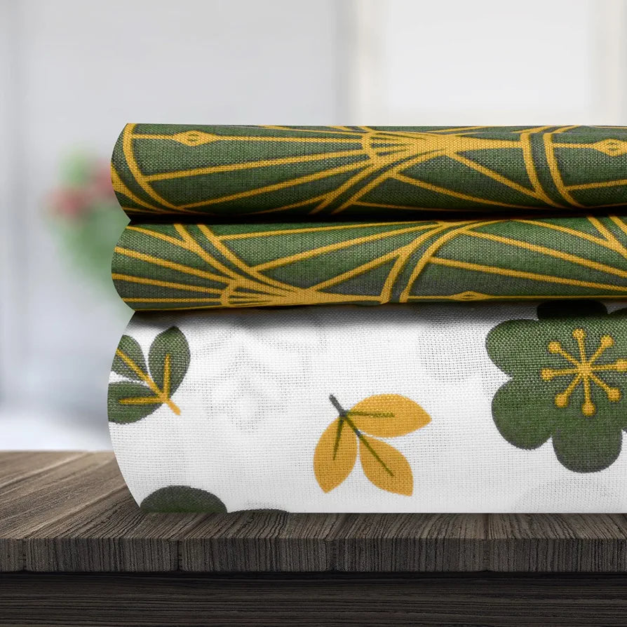 Divine Casa Double Size Bedsheet for Double Bed, 144 TC Pure Cotton Queen Size with 2 Pillow Covers | 222 by 254 cm | Floral | Mustard Green