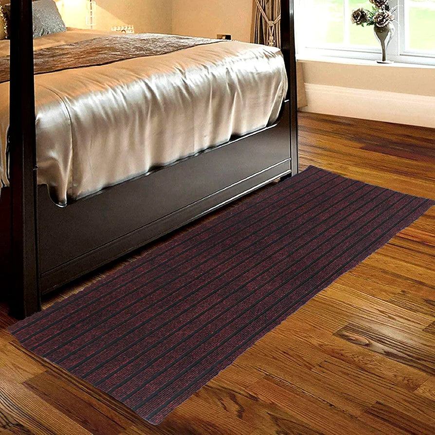 Kuber Industries Microfiber Striped Design Solid Anti-Skid Bedside Runner & Carpet for Living RoomBedroom24 x 48