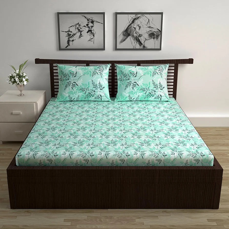 Divine Casa 144 TC 100% Cotton Bedsheet for Double Bed with 2 Pillow Cover 