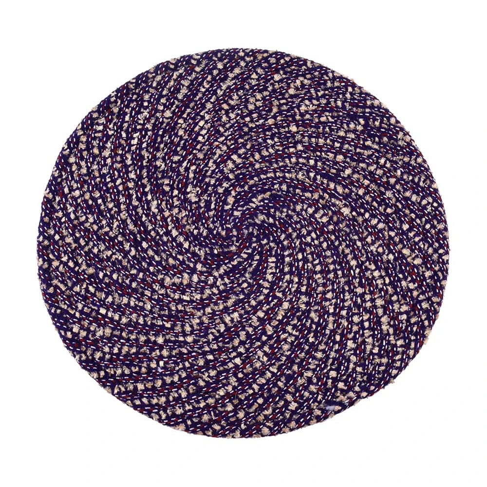 Kuber Industries Round Shape Feather Door Mat - Cotton Reversible for Kitchen and Home - 16 Inch Small Purple
