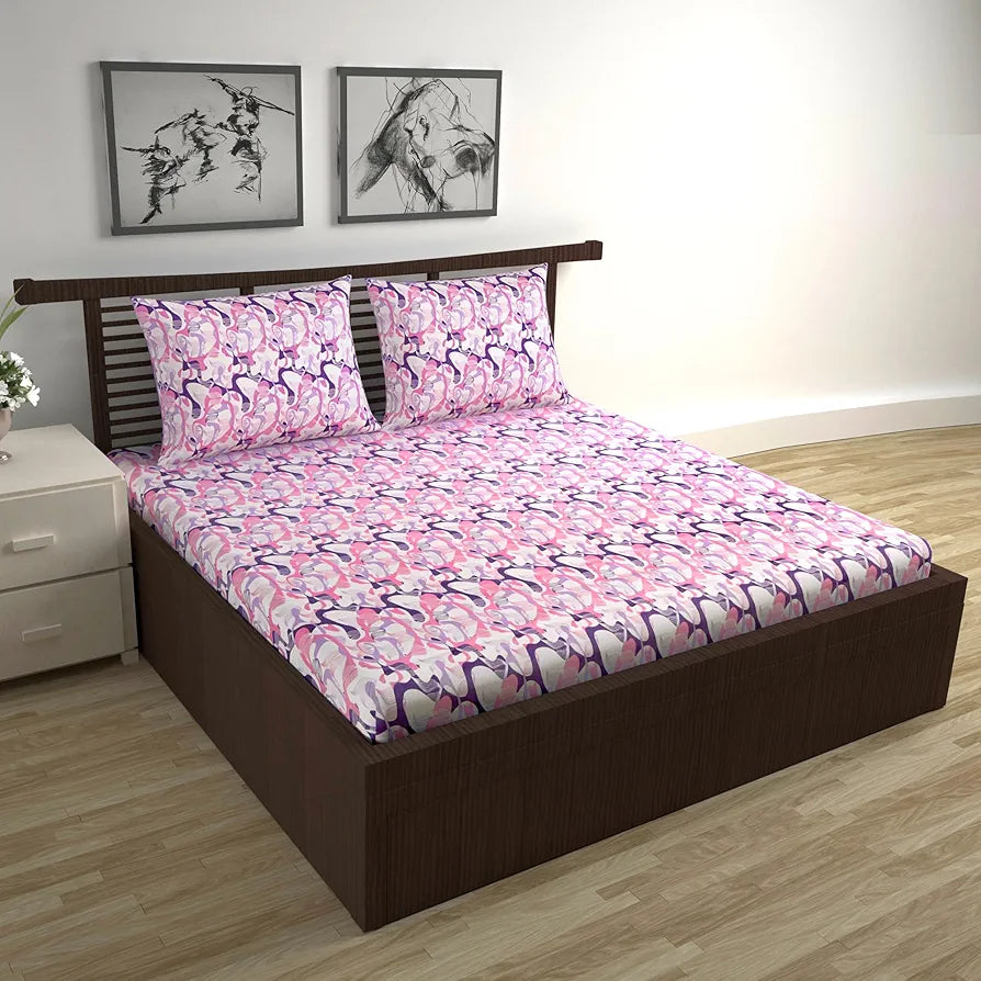 Divine Casa 144 TC Pure Cotton Double Bed Bedsheet with 2 Pillow Covers | Soft, Durable for Everyday Use | All-Season Comfort & Elegant Bedroom Decor | Size 222 x 254 CM | Orchid Bloom | Purple Pink