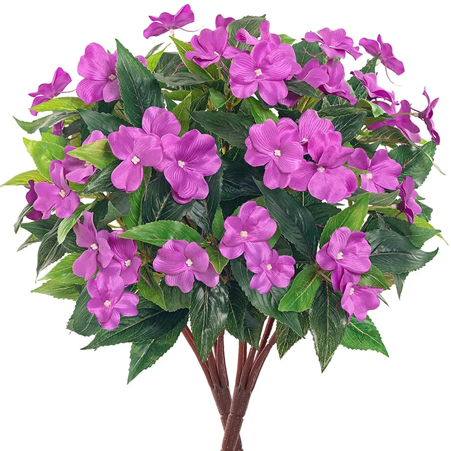 Uqueeten 2 Pieces Artificial Flower Impatiens for Balcony Garden Bonsai Decoration