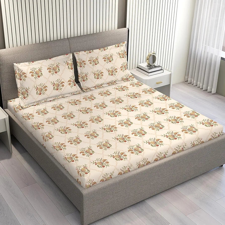 Layers Home Easy 100% Cotton Bedsheet Set for All Seasons - Lightweight, Moisture Absorbent, Machine Washable & Easy to Care - Gift for Housewarming & More - 144 TC - King Size 