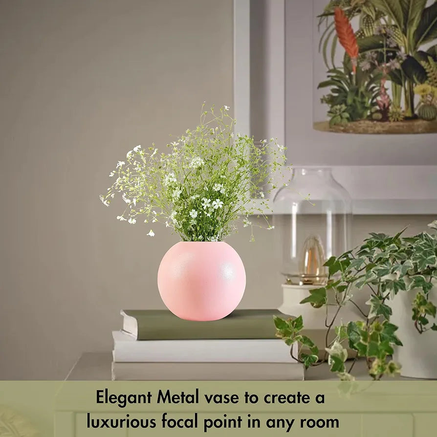 BEHOMA Metal Ball Round Vase for Home Decor | Table Decorative Item for Bedroom Living Room Office Wedding | Best Gift for Birthday Anniversary Festival | Pink, Small