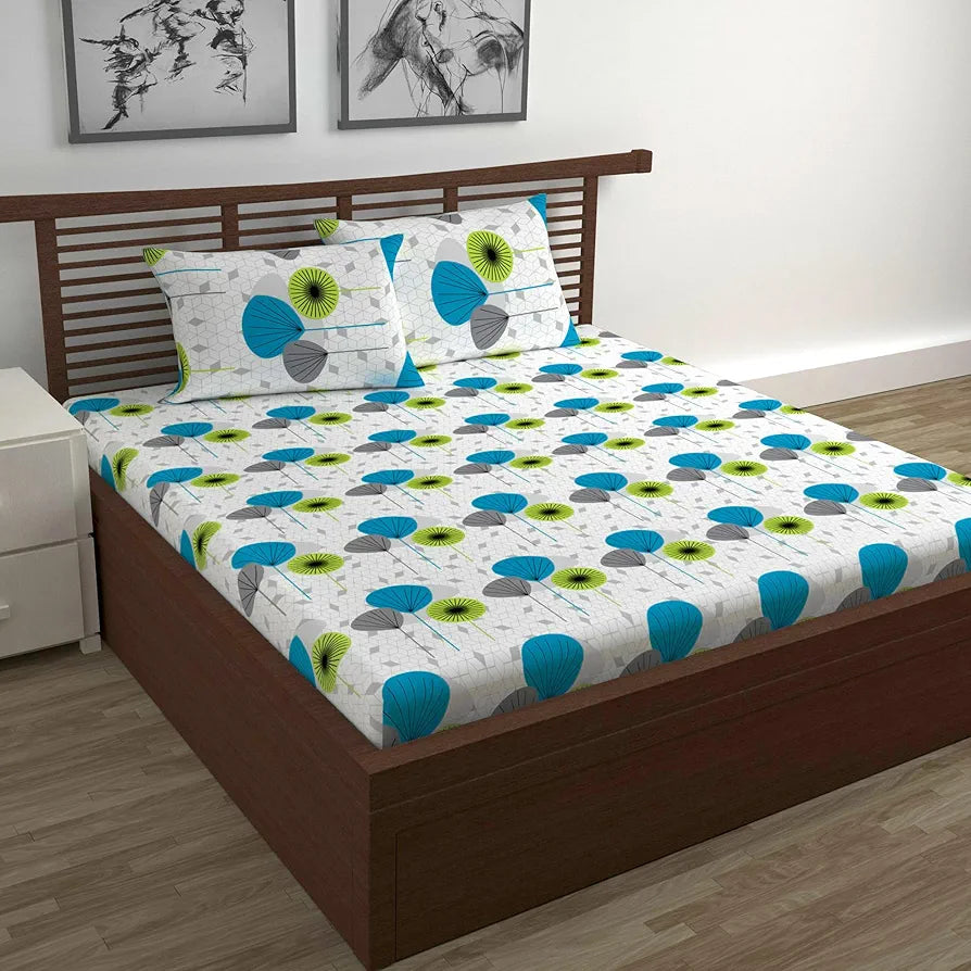 Divine Casa 144 TC 100% Cotton Bedsheet for Double Bed with 2 Pillow Cover 