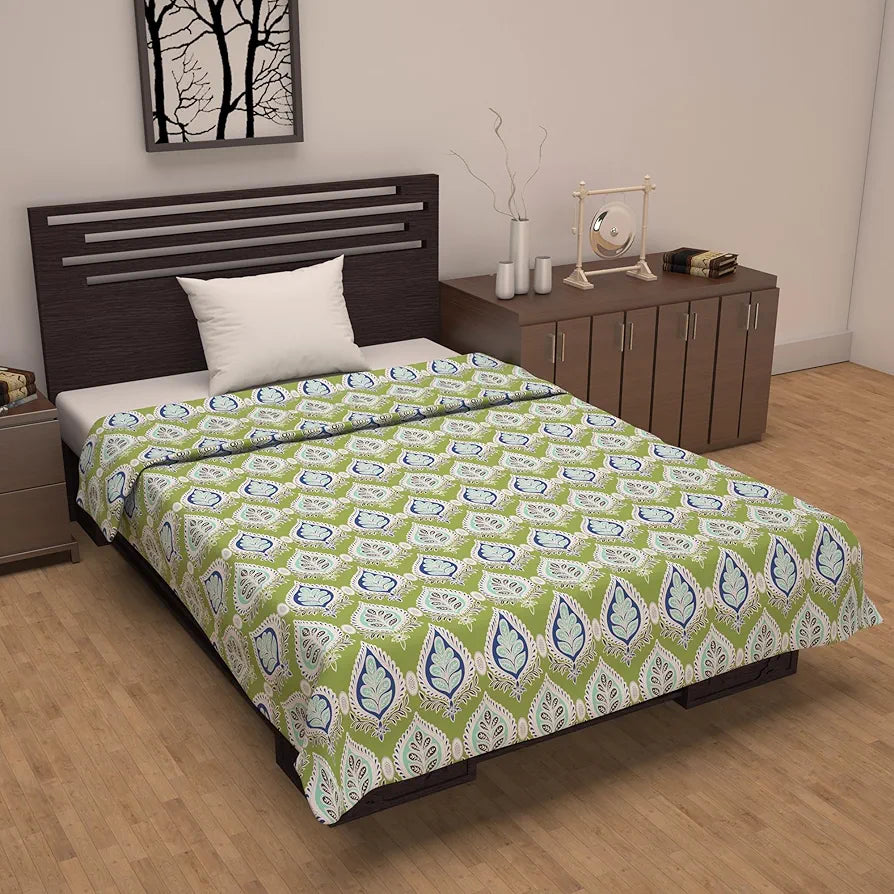 Divine Casa Floret 100% Cotton Single Dohar | 120 GSM | Soft & Lightweight Throw Blanket | Cozy & Breathable Bedding | All-Season Comfort | 210 x 140 CM, Palm Green