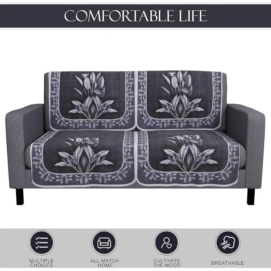 Kuber Industries Set of 6 Net Durable 2+1 Seater Sofa Covers for Living Room | Easy Machine Washable SOFE ke Cover for Protection & Comfort for Home | Leaf - Dark Grey & Lilac