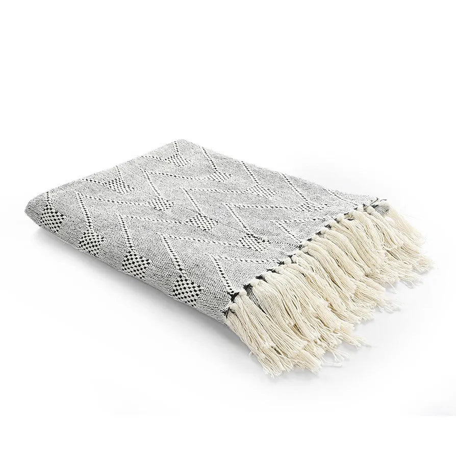 SASHAA WORLD Zig Zag Super Soft & Breathable Cotton Throw Blanket | Throw Blanket for Living Room, Bed, Sofa & Chiar | Grey/Black Throw Blanket | 80 x 60 inch