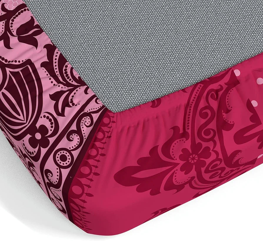 Dreamscape 100% Cotton King Fitted Floral Bedsheet With 2 Pillow Covers - 