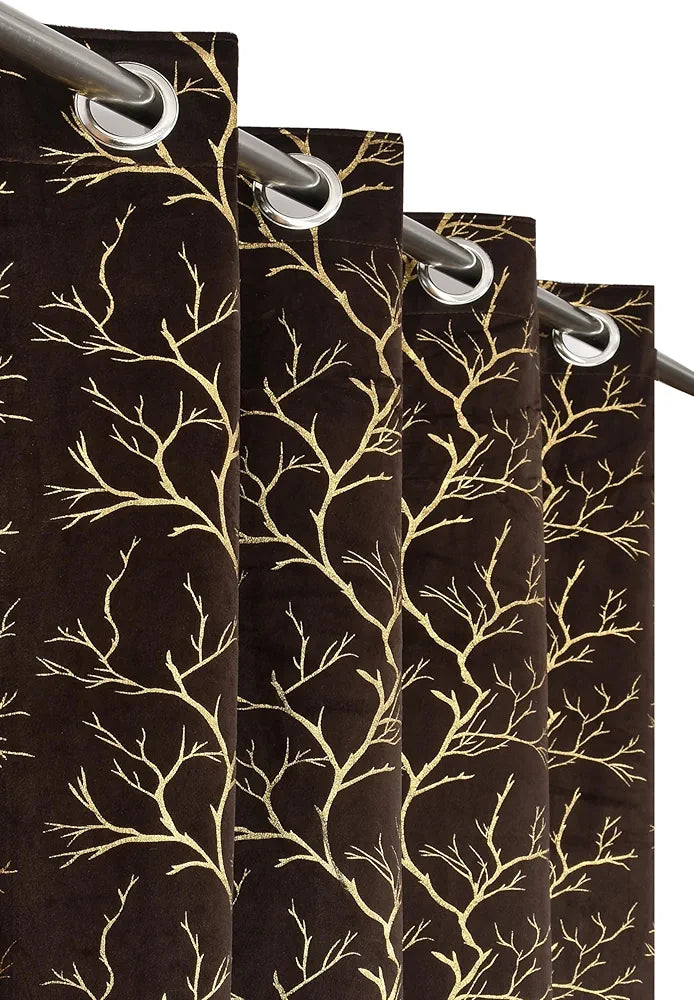 Homefab India Velvet Curtains Room Darkening - Window 5 feet, Pack of 2 Panels, Coffee