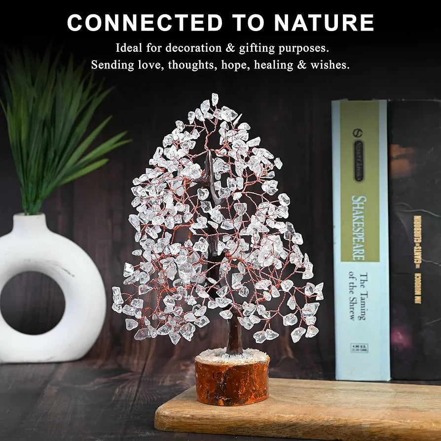 HindCraft Clear Quartz Crystal Tree Good Luck Showpiece for Home Decor Items Crystals Gemstones Bonsai Money Tree for Good Luck, Decoration Gift Item, Copper Wire, 10-12 inch