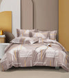 The Home Style Cotton Elastic Fitted All Around Printed King Size Double Bed Bedsheet wih 2 Pillow Cover Sand Stone