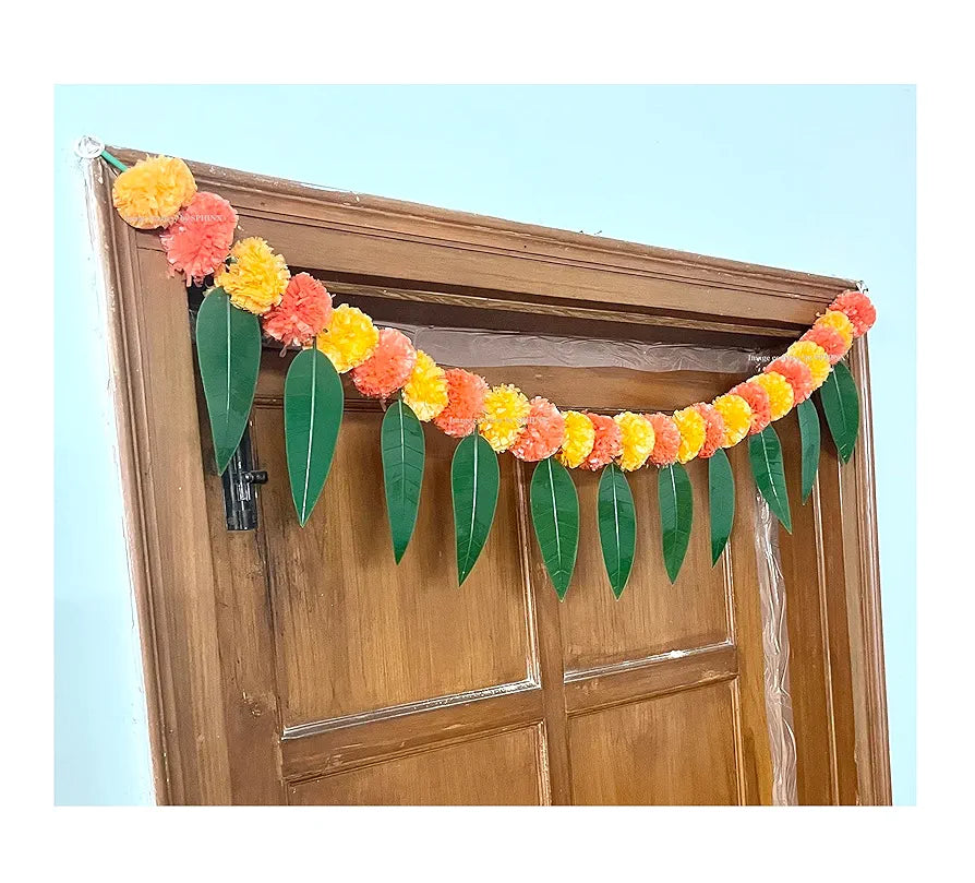 SPHINX Artificial Marigold &Mango Leaves Simple Door-Window toran/Door hangings/Festive Decorations - Approx.100 cms/40 Inches/3.33 Ft. - 