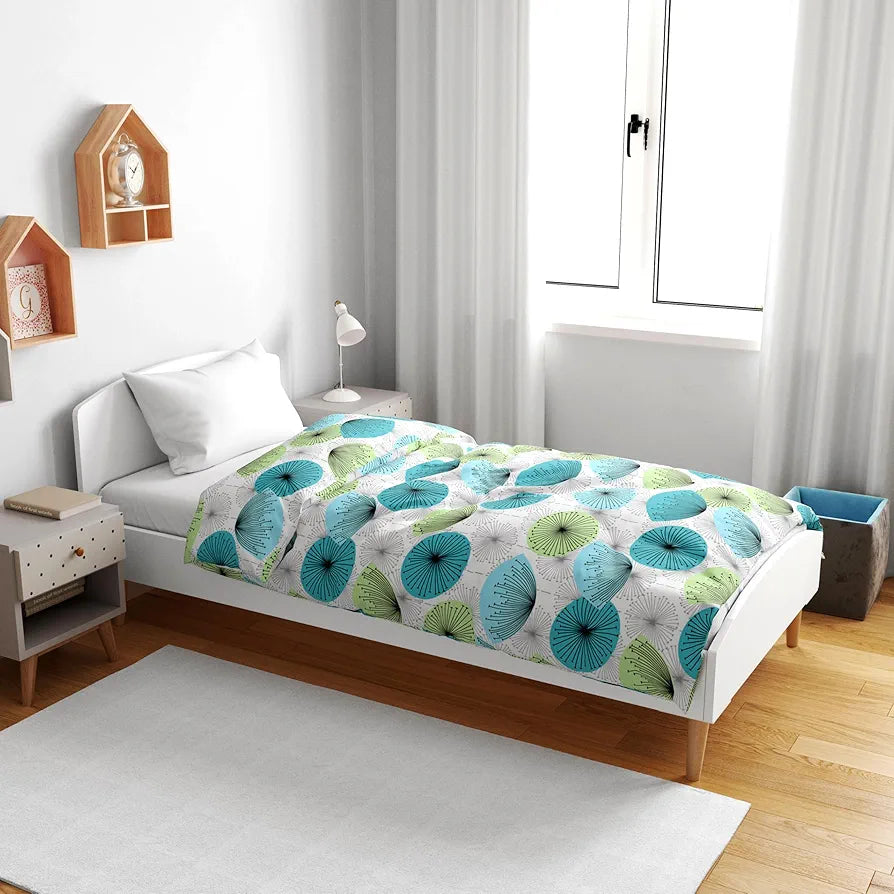 Divine Casa Floret 100% Cotton Single Kids Dohar | 120 GSM | Soft & Lightweight Throw Blanket | Cozy & Breathable Bedding | All-Season Comfort | 140 x 100 CM, Aqua