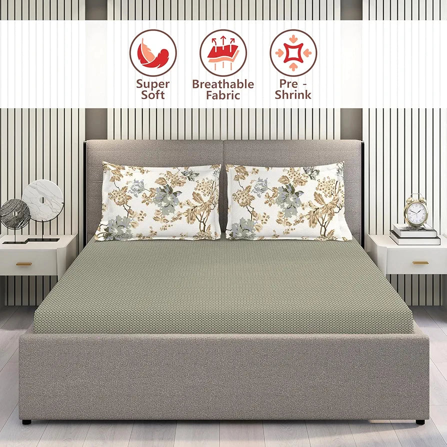 Layers Illuminating Homes 100% Cotton Bedsheet Set for All Seasons - Lightweight, Moisture Absorbent, Machine Washable & Easy to Care - 144 TC - Queen Size 